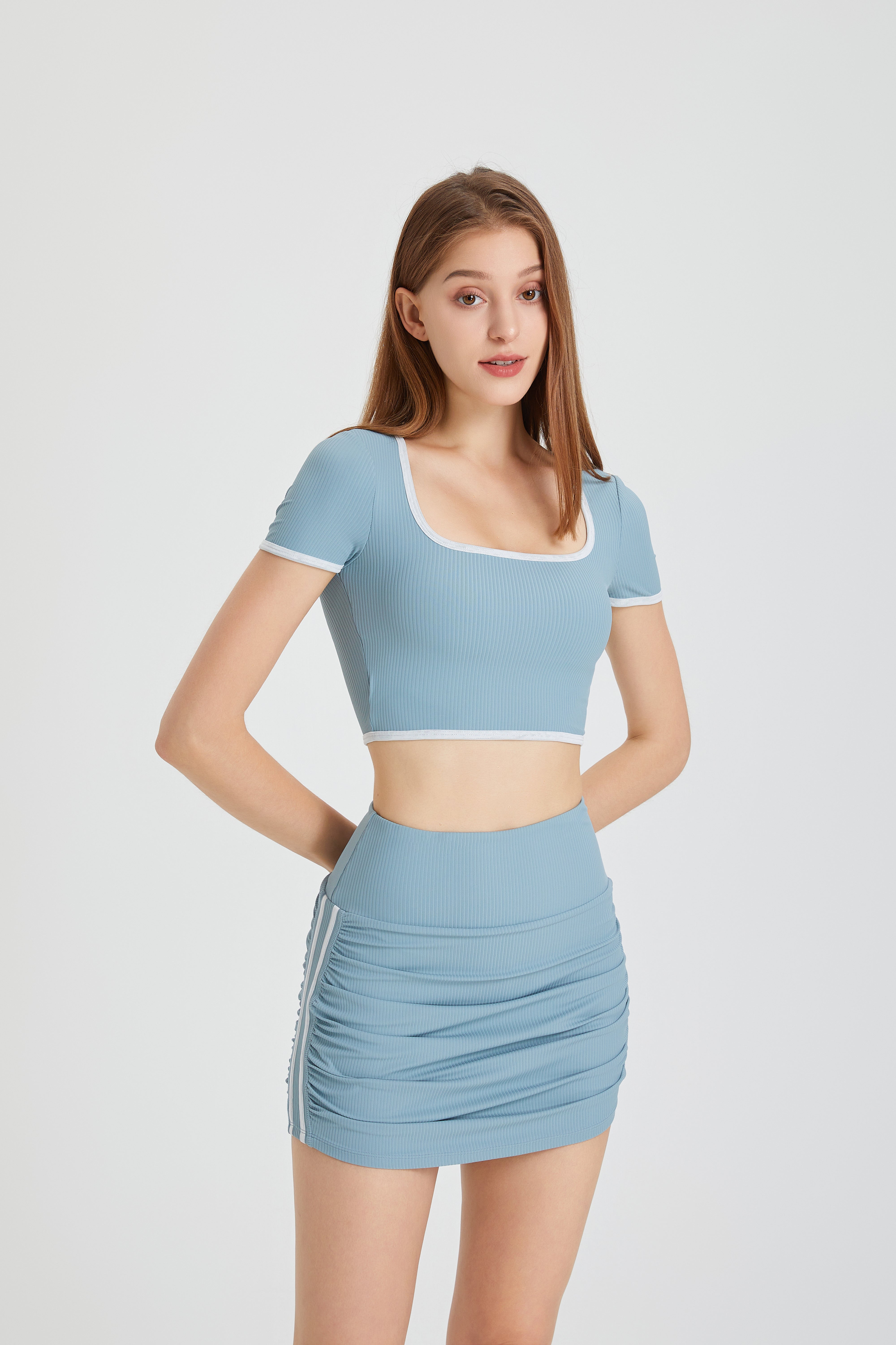 「Morning Haze 」Square Neck Ribbed Crop Top